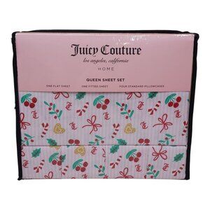 Juicy Couture Queen Sheet Set Christmas Candy Cane & Cherry Pattern Polyester